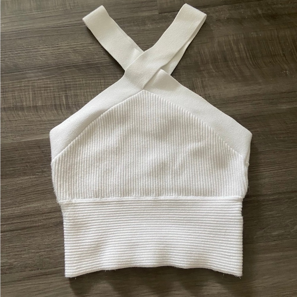 Abercrombie & Fitch Woman’s Knit Criss Cross Crop Top White Size Small - Picture 7 of 14